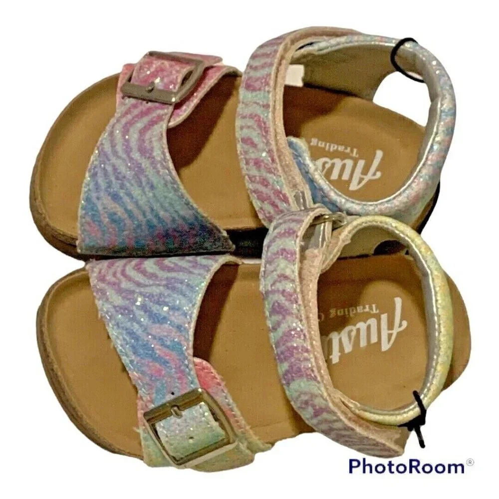 Austin Trading Co Girls 5D Sandals Pastel Glitter Faux Suede Footbed